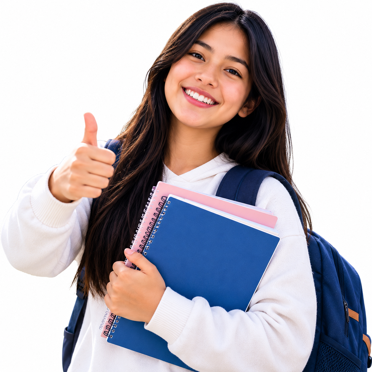 Postulante con materiales de estudio mostrando confianza